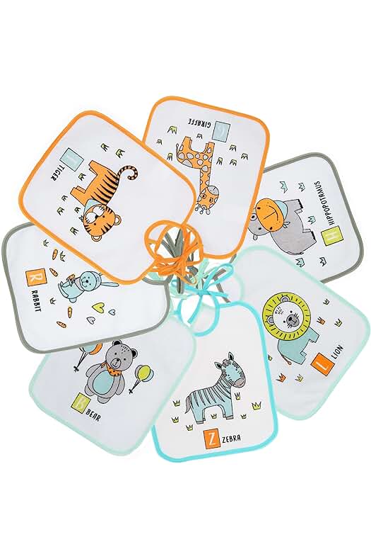Pack de 7 Baberos Impermeables para Bebés de 6 a 12 meses | Estampados Divertidos con Animales