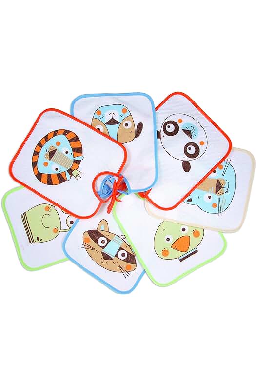Pack de 7 Baberos Impermeables Ti TIN | Baberos para Bebés de 6 a 18 Meses | 73% Algodón 27% Poliéster con Forro Vinilo