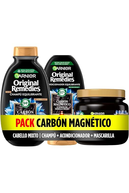 Pack de cuidado capilar para cabello mixto: Limpia, nutre y desenreda con Carbón Magnético.
