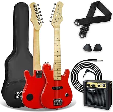 Pack de guitarra eléctrica para niños principiantes con amplificador portátil y accesorios, Rojo.