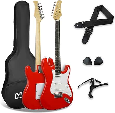 Pack de guitarra eléctrica para principiantes con accesorios, en color rojo.