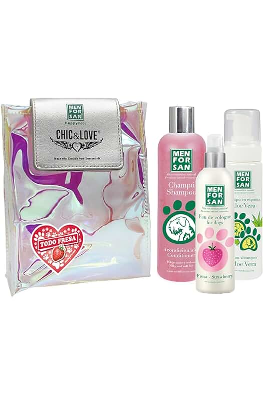 Pack de Higiene y Belleza para Mascotas con Aroma a Fresa, Champú, Acondicionador y Colonia.