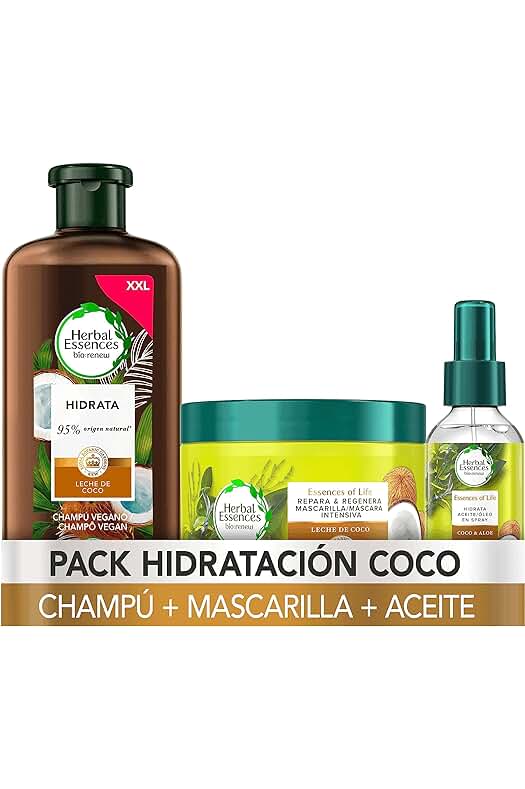 Pack de productos de cuidado capilar con leche de coco para hidratar el pelo seco.