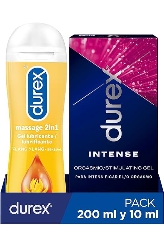 Pack Durex Gel Lubricante Massage Sensual + Gel Intense | Geles Sexuales, Negro, 210ml