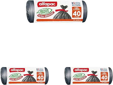 Pack Eco-Friendly: 15 Bolsas Recicladas de 40L con Apertura Amplia - Paquete de 3.