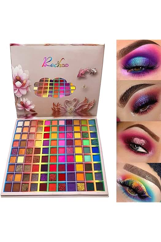 Paleta de Sombras de Ojos Rechoo Rainbow Colors Fusion: Maquillaje Profesional con 99 Colores Duraderos