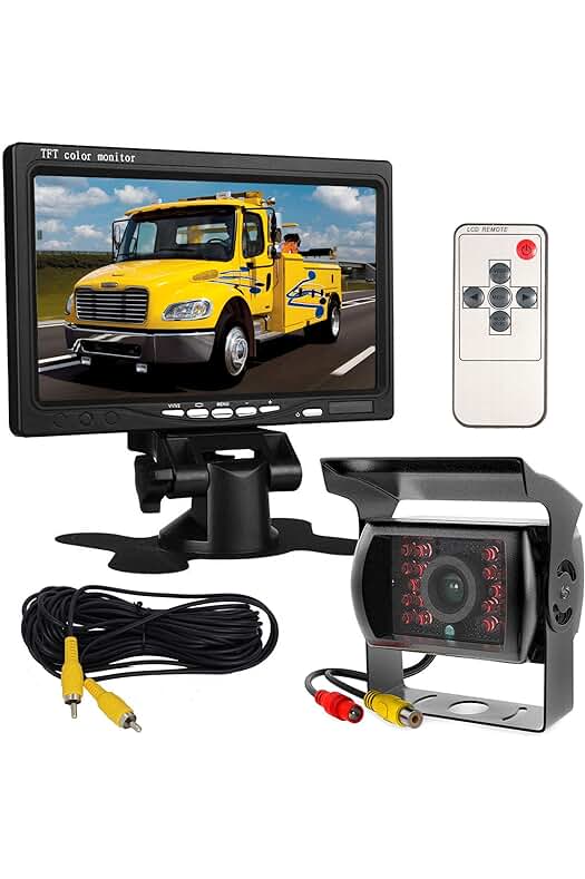 Pantalla de coche HD de 7 pulgadas con visión trasera, resistente al agua y visión nocturna.