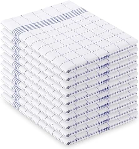 Paños de cocina Vaily®: 10 unidades, 100% algodón, diseño a cuadros en color azul.