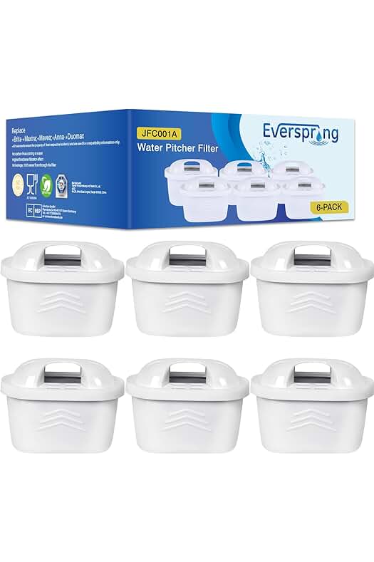 Paquete de 6 filtros de agua Brita Maxtra, Mavea, Anna Duomax - everspring ofrece un reemplazo de calidad.