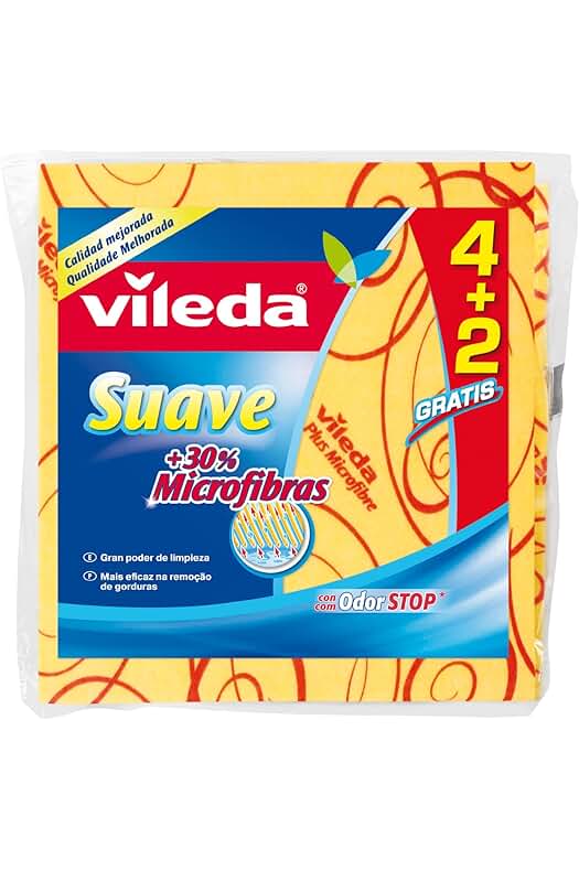Paquete de bayetas suaves Vileda Suave, con 30% de microfibras y 4+2 unidades gratis.