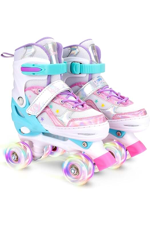 Patines de 4 ruedas para niñas: ajustables, con ruedas iluminadas en todos los tamaños.