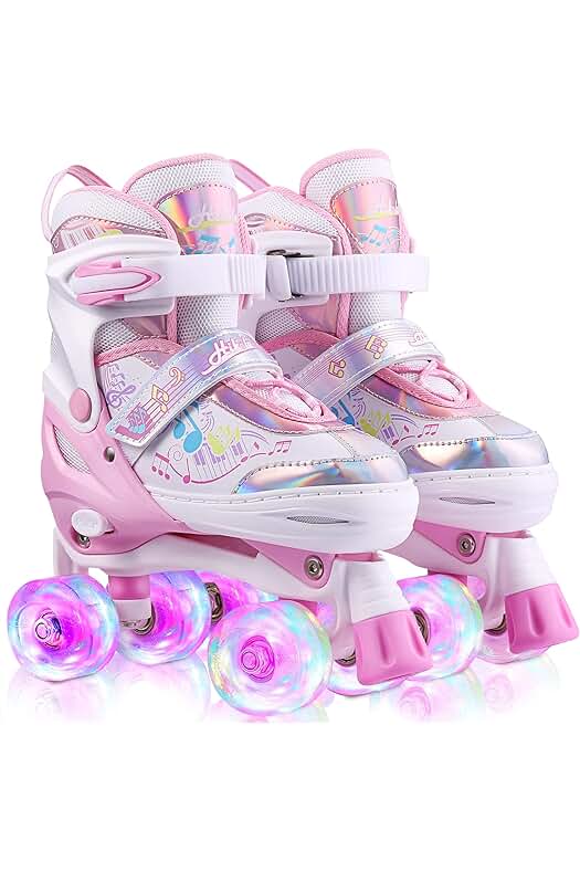 Patines de 4 ruedas para niñas: diseños luminosos, ajustables, cómodos y transpirables.