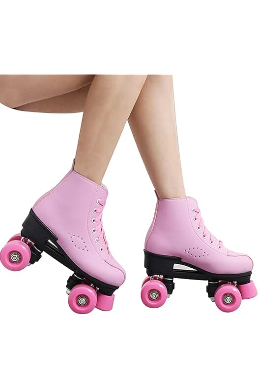 Patines de Ruedas Rosados para Mujer con Vamp de Cuero PU y Ruedas de PU