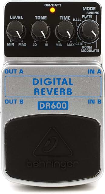 Pedal de efecto reverb Behringer DR600 para guitarra eléctrica, calidad digital.