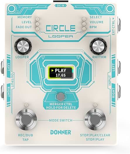 Pedal de Guitarra Loop Station con Pantalla de Tiempo y Drum Machine incorporada.