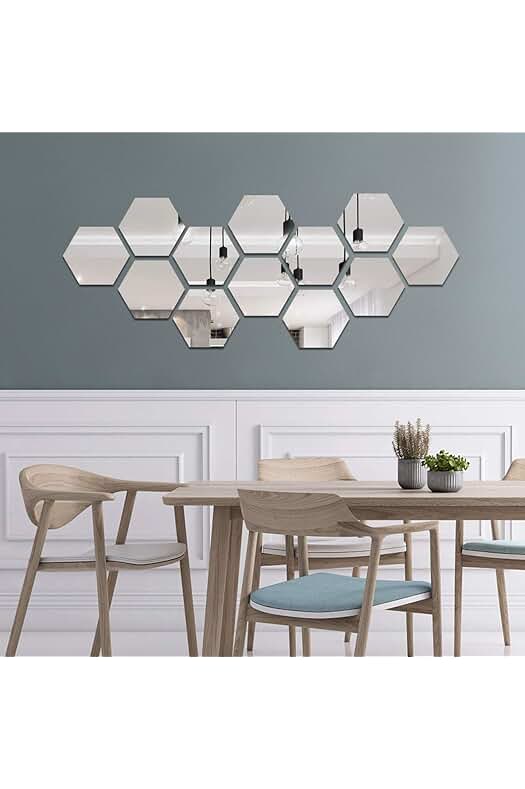 Pegatinas de pared espejo: Conjunto de 12 hexágonos adhesivos de espejo para decoración del hogar.
