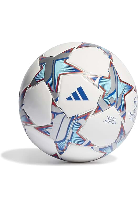 Pelota de fútbol Adidas UCL para niños, diseño moderno y colores llamativos.