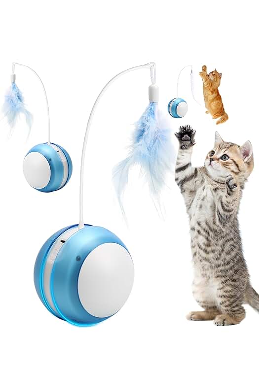 Pelota interactiva para gatos con plumas y sonidos, juguete automático para gatitos de interior.