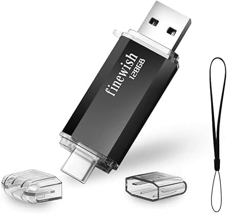Pendrive USB C 128GB: Memoria Flash 2 en 1 para Smartphones, Tablets y PC (Negro)
