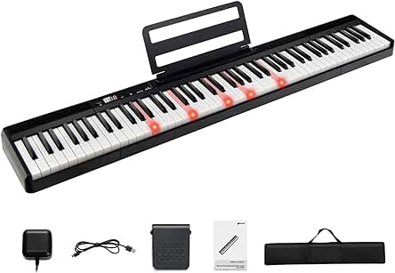 Piano Digital Portátil de 88 Teclas con Bolsa y Conexión Bluetooth para Niños y Adultos.