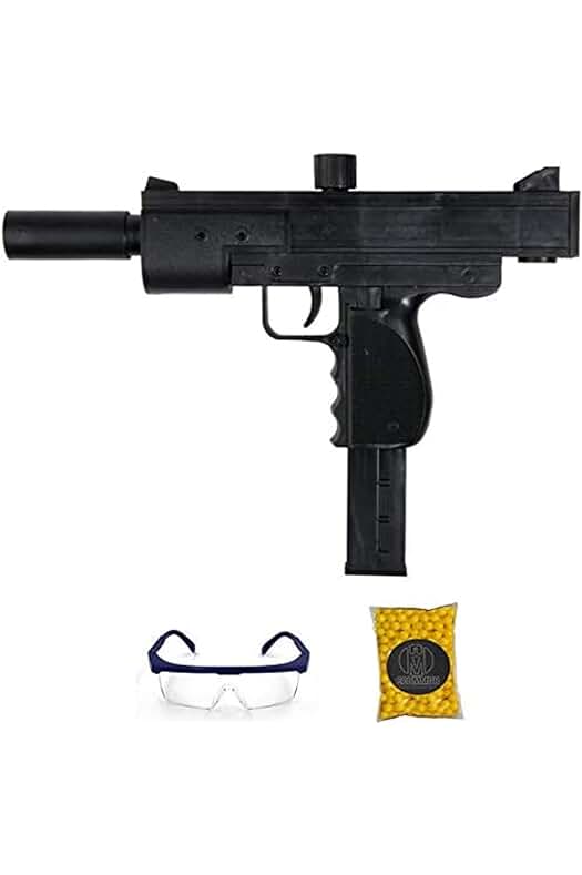 Pistola de Airsoft M136 Uzi: Potente réplica de muelle con gafas y bolas de PVC.