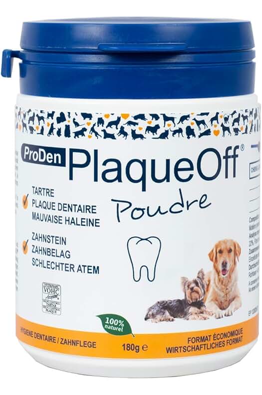 Polvo antisarro PlaqueOff ProDen de 180 gramos para una salud dental óptima.