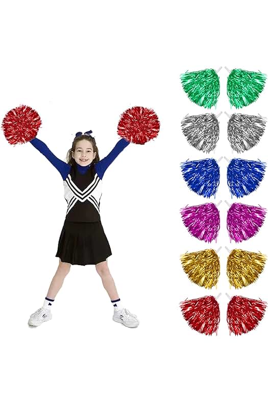Pompones de animadora en 6 colores vibrantes, perfectos para animar y eventos deportivos.