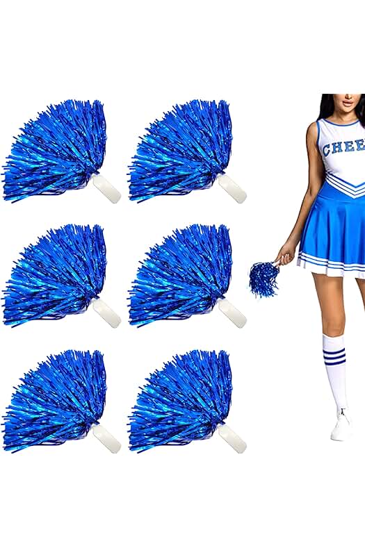 Pompones metálicos para cheerleading: Juego de 6 piezas de accesorios brillantes para animar equipos deportivos.