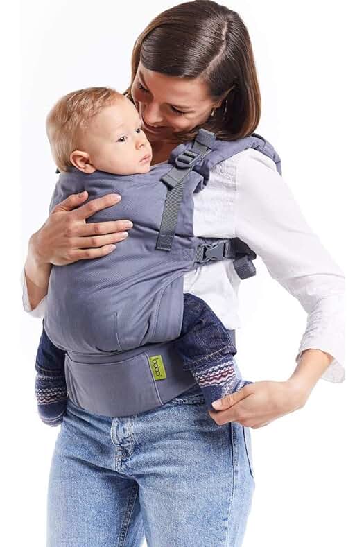 Portabebés Ergonómico Boba X con Tejido Ajustable y Capucha, hasta 20 Kg (Gris)