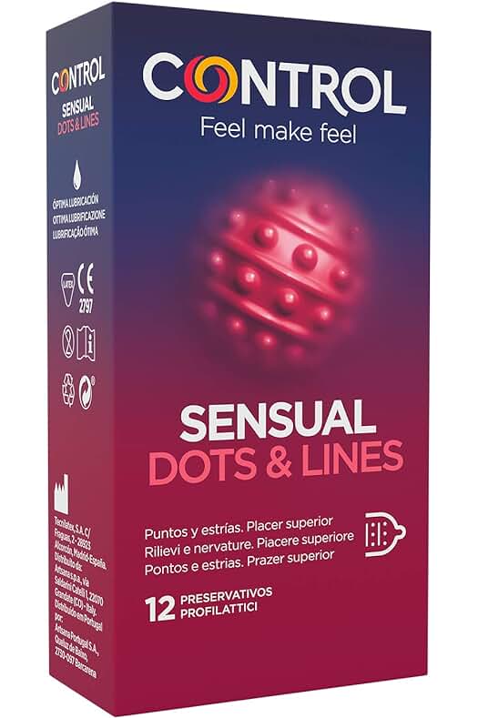 Preservativos Sensual Dots - Condones estriados y lubricados para una estimulación sensual, caja de 12 unidades.