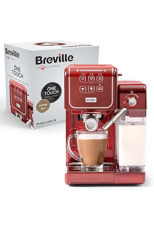 Prima Latte III: Máquina de café Breville con espumador automático y color rojo