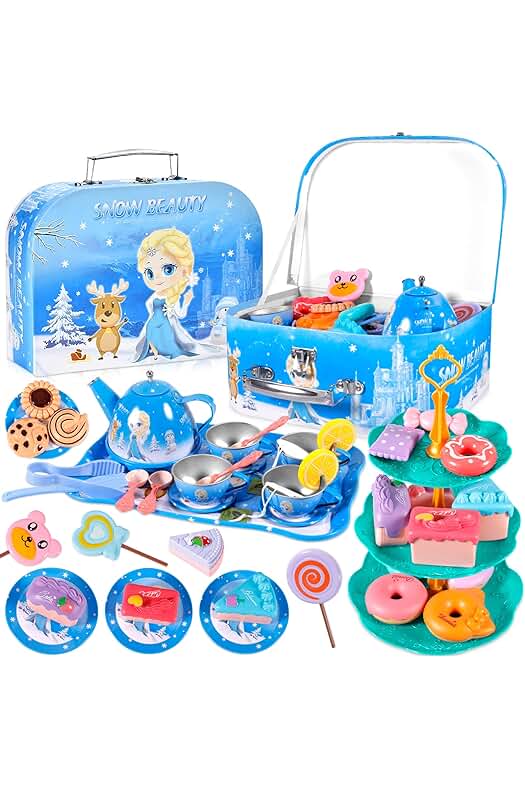 Princesa de Hielo: Juego de Té Infantil con Maleta y Accesorios de Cocina