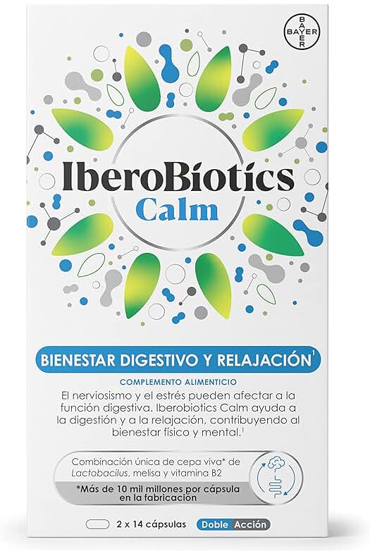 Probióticos Iberobiotics Calm: Mejora tu bienestar digestivo y mental con doble acción, 28 cápsulas.