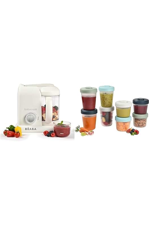 Procesador de alimentos para bebés BÉABA Babycook Solo + Lote de 8 tarros de conservación herméticos