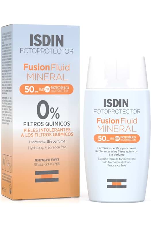 Protector solar facial mineral Isdin Fusion Fluid SPF 50 - Ideal para pieles intolerantes.