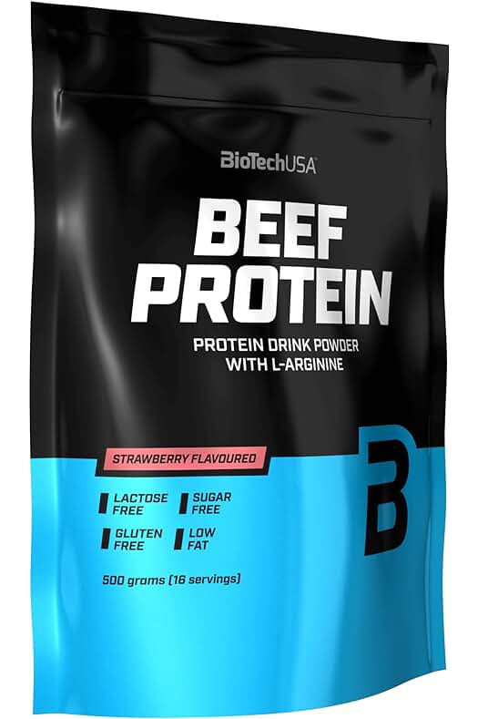 Proteína de Carne Hidrolizada, 87% de Fórmula de Péptidos de Proteína, Sin Lactosa ni Gluten, Bajo en Grasa, Sin Azúcar, 500g, Sabor a Fresa