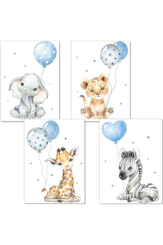 Póster infantil artístico para habitaciones de niños y bebés - Tamaño A4, estilo azul P67