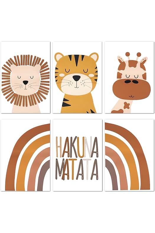 Pósteres Decorativos para Habitación Infantil: Set de 6 Láminas de Animales para Niños y Niñas.