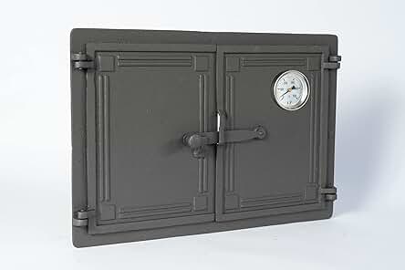 Puerta de horno de hierro fundido para cocina de jardín y ahumado, color grafito.