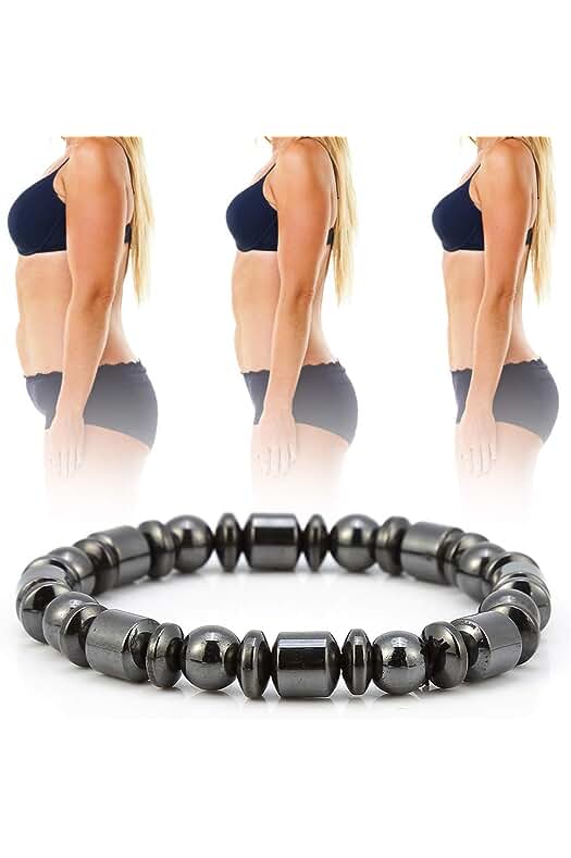 Pulsera magnética para adelgazar con piedra negra, diseño unisex y beneficios para la salud.
