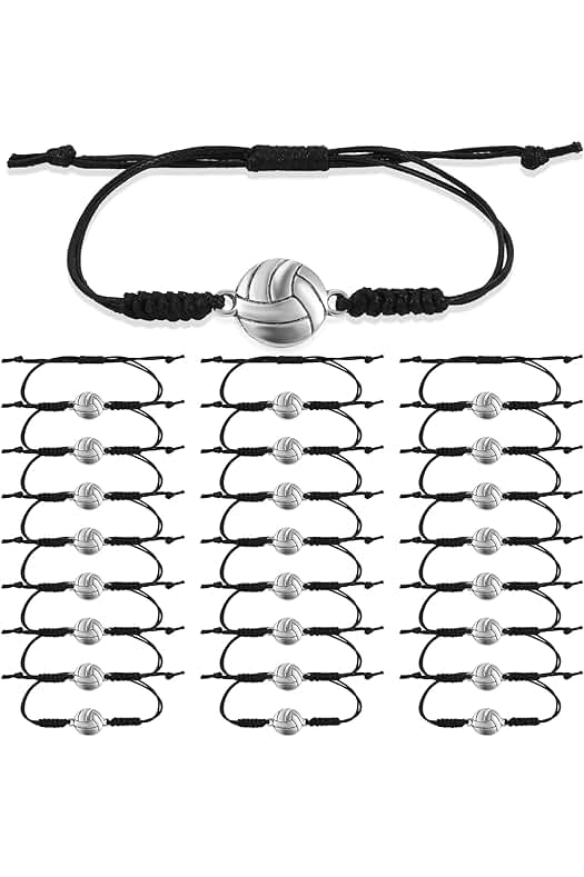 Pulseras de Voleibol: Diseño trenzado con colgante de voleibol para regalar a adolescentes y jugadores.