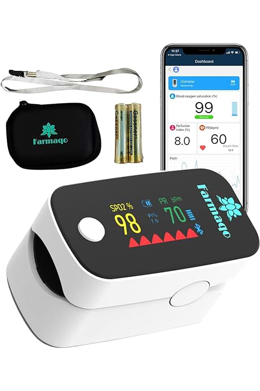 Pulsioxímetro Bluetooth con pantalla OLED y sensor de ritmo cardíaco para niños y adultos.