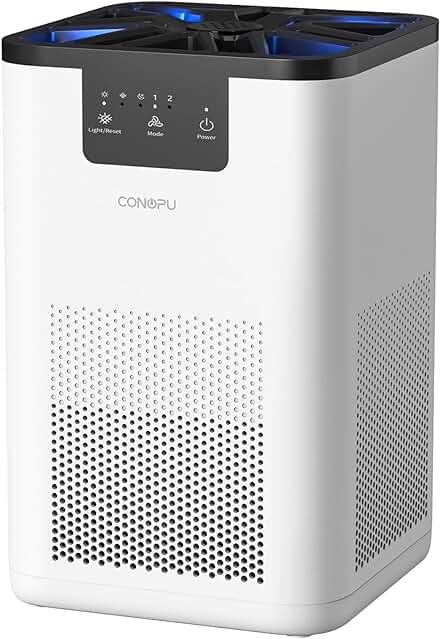 Purificador de aire con filtro HEPA y función de aromaterapia para alergias en el hogar.