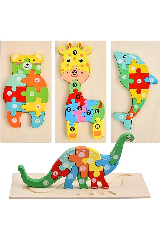 Puzzle de madera Dinosaurios para niños de 2 a 5 años - Juguetes educativos Montessori