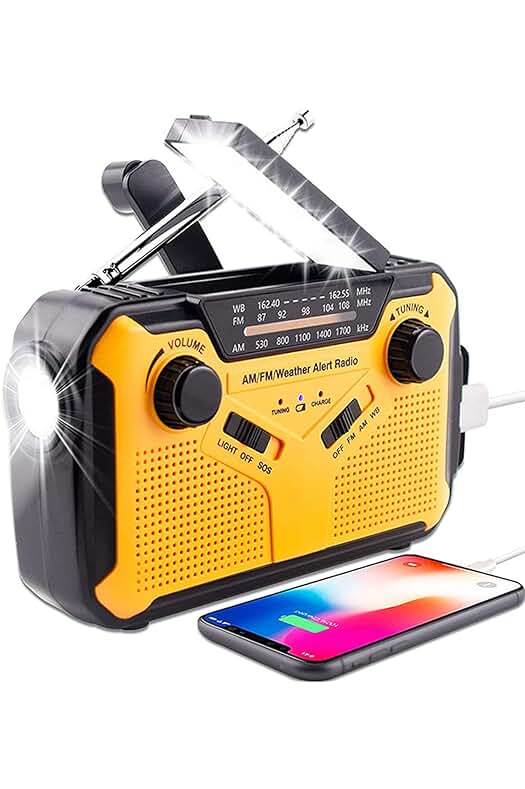 Radio Solar de Emergencia Portátil con Manivela y Funciones Multifunción para Camping y Emergencias.