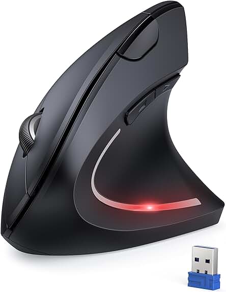 Ratón Ergonómico Inalámbrico con 5 Niveles de DPI Ajustables y Luces Indicadoras (Negro)