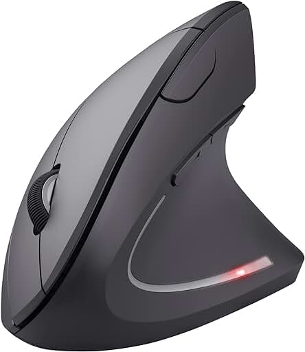 Ratón Ergonómico Vertical Inalámbrico Trust Verto, 800/1200/1600 DPI, Iluminado, Negro - Pilas Incluidas.
