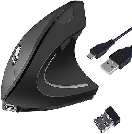 Ratón ergonómico vertical recargable USB inalámbrico para PC/Mac con ajuste de botones y reposamuñecas.
