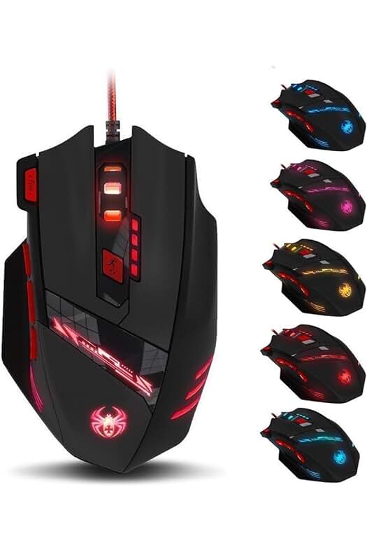 Ratón Gaming Ergonómico con Cable USB de Alta Precisión, 9200DPI y 8 Botones, Color Negro