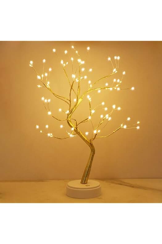 Árbol LED Decorativo Kinamy, Lámpara de Mesita de 108 Luces, Alambre Ajustable, Ambiente Romántico
